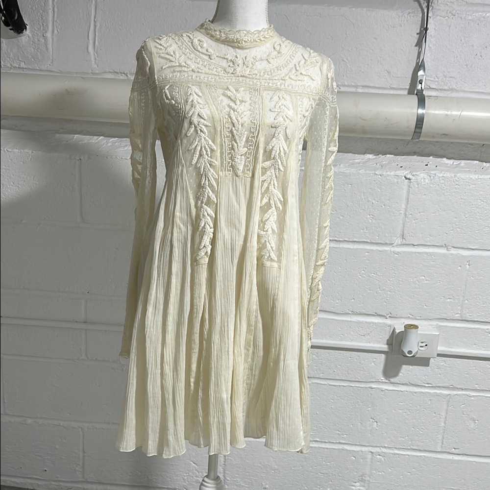 Free People Cream Long Sleeve Dress